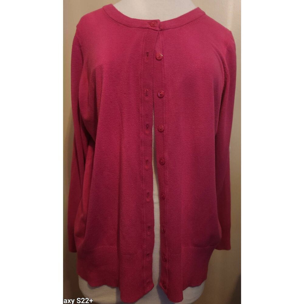 C13 Fashion Bug hot pink button-down crew neck long sleeved sweater - Picture 1 of 10